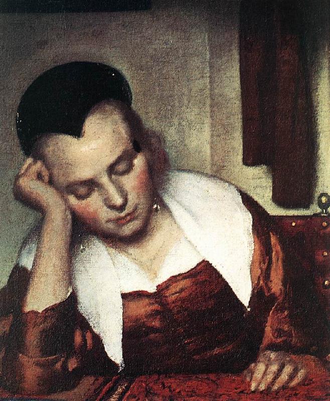 VERMEER VAN DELFT, Jan A Woman Asleep at Table (detail) atr